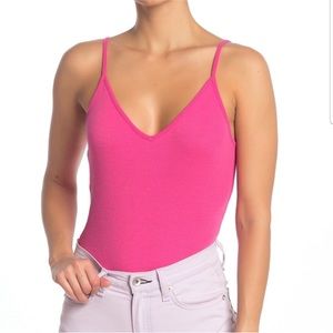 BP Hot Pink V-Neck Ribbed Bodysuit
